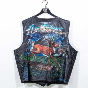 Leather Biker Vest Bad Seed Nature Deer Airbrush 58 Y2K Streetwear Motorcycle